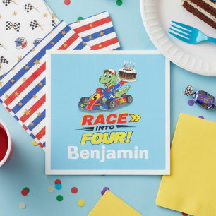  4th Birthday Dinosaur Race Car Ready Set  Napkin