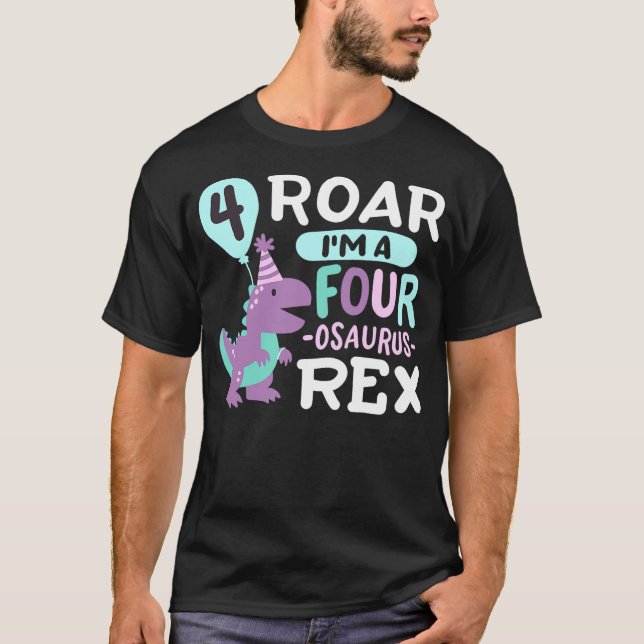 4th Birthday Dinosaur T Rex Four Osaurus 4 Years O T-Shirt (Front)
