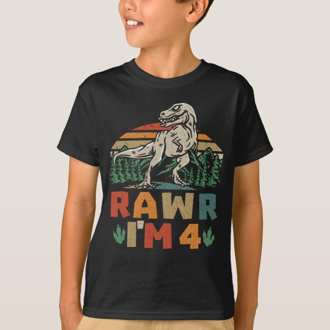 4th Birthday Dinosaur T Rex Rawr I'm 4 For Boys T-Shirt (Front)