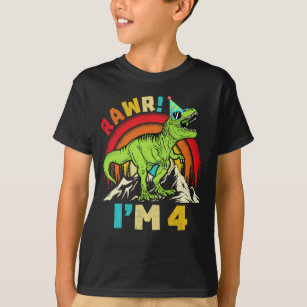 4th Birthday Dinosaur T Rex Rawr I'm 4 For Boys T-Shirt