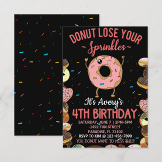 4th Birthday Doughnut Lose Your Sprinkles Girls Invitation