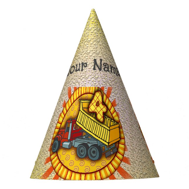 4th Birthday Dump Truck  party hat (Front)