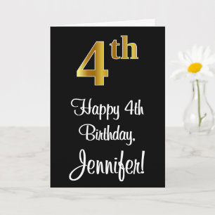 4th Birthday ~ Elegant Luxurious Faux Gold Look # Card