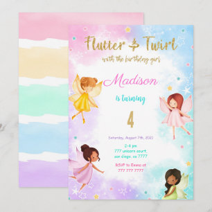 4th Birthday Fairy Birthday Party  Invitation