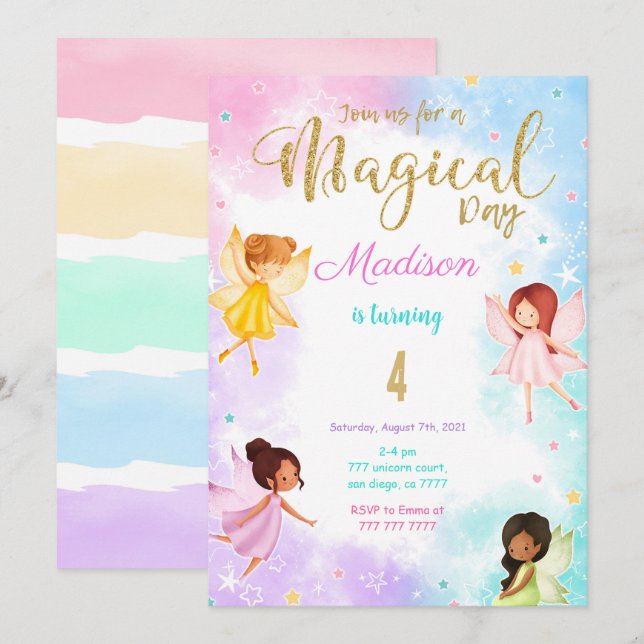 4th Birthday Fairy Party  Invitation (Front/Back)