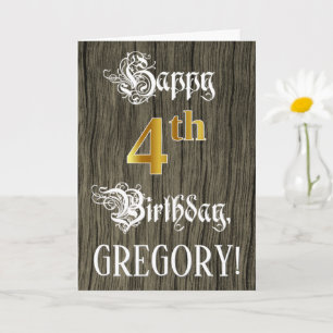 4th Birthday: Faux Gold Look + Faux Wood Pattern Card