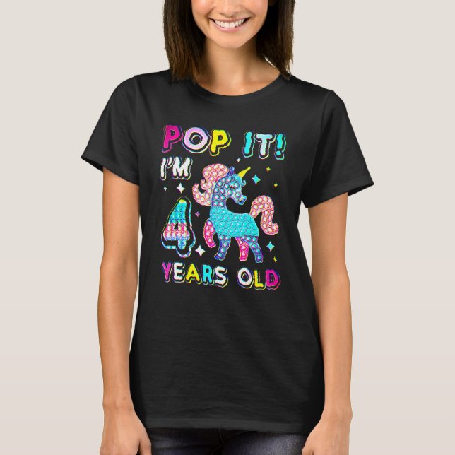 4th Birthday Fidget Toy Pop It Birthday Girl 4 Yea T-Shirt (Front)