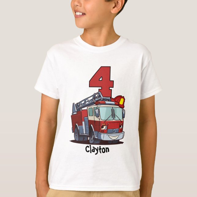 4th Birthday Fire Truck T-Shirt (Front)