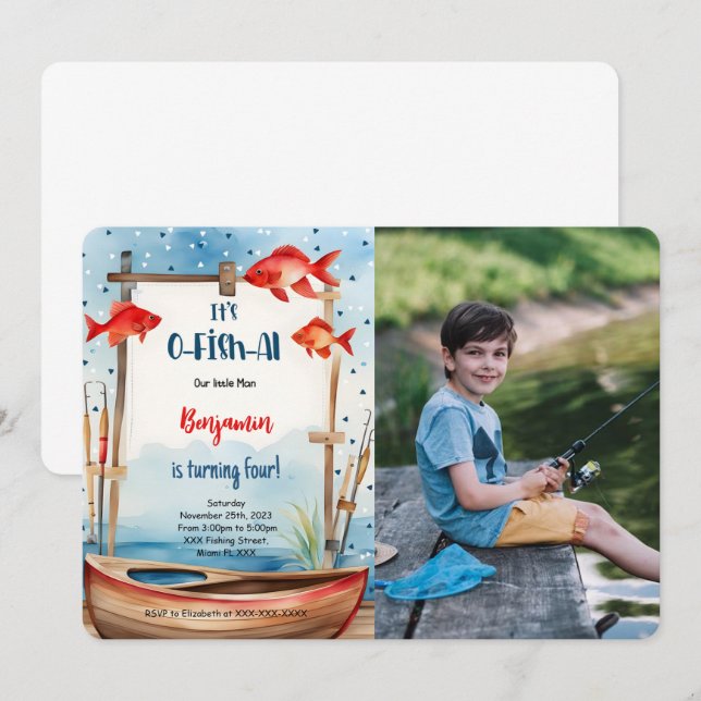4th Birthday Fishing Photo Invitation (Front/Back)