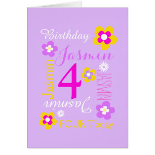 4th birthday flower custom graphic purple pink