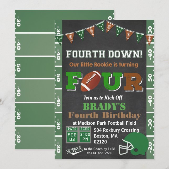 4th Birthday Football Birthday Party Invitation (Front/Back)
