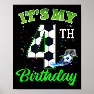 4th Birthday Football Boy Girl Kids Soccer Sports Poster