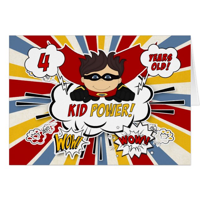 4th Birthday for Boys Super Kid Red Comic Book (Front Horizontal)