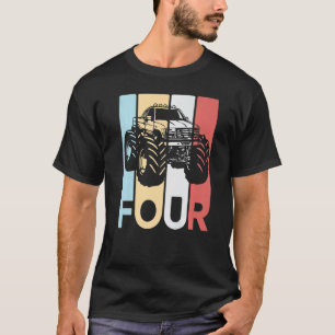 4th Birthday  Four Vintage Monster Truck 4 Year Ol T-Shirt