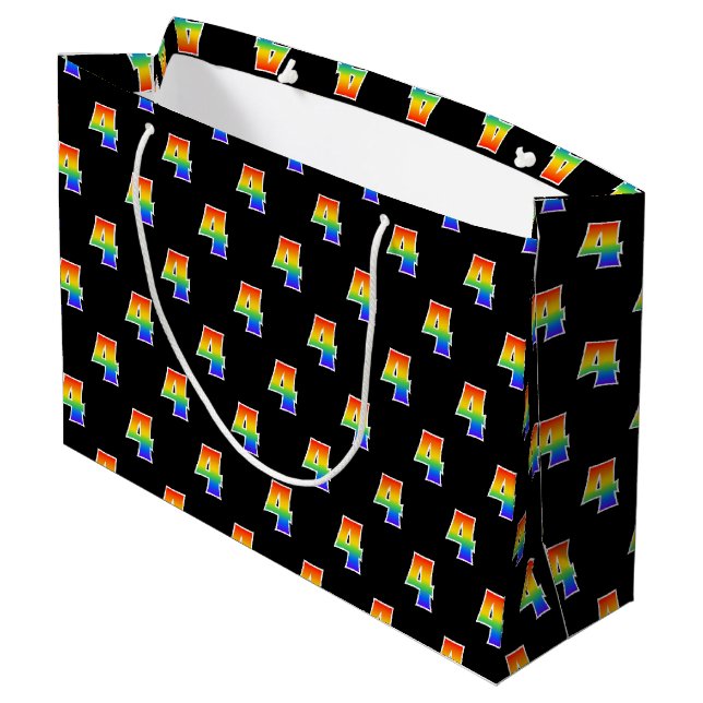 4th Birthday: Fun Rainbow Event Number 4 Pattern Large Gift Bag (Back Angled)