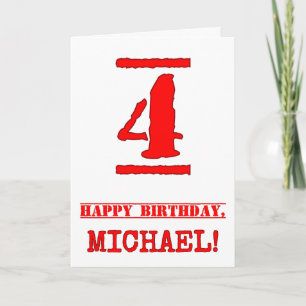 4th Birthday: Fun, Red Rubber Stamp Inspired Look Card