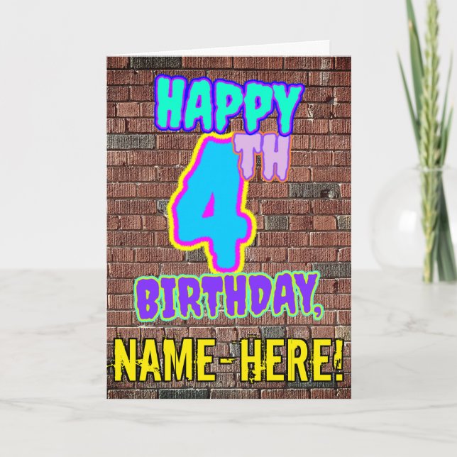 4th Birthday - Fun, Urban Graffiti Inspired Look Card (Front)
