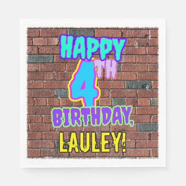 4th Birthday ~ Fun, Urban Graffiti Inspired Look Napkin (Front)