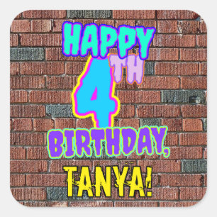 4th Birthday – Fun, Urban Graffiti Inspired Look Square Sticker
