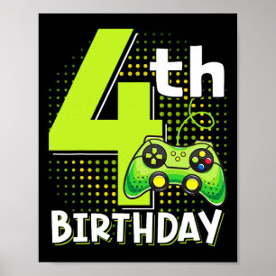 4th Birthday Gamer 4 Years Old Funny Video Game Bo Poster