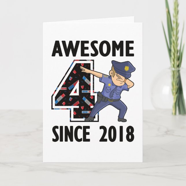 4th Birthday Gift Police Officer Boy Born in 2018 Card (Front)