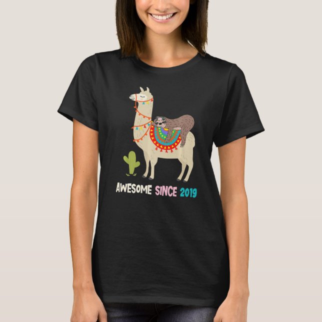 4th Birthday Gifts Awesome Since 2019 Sloth Riding T-Shirt (Front)