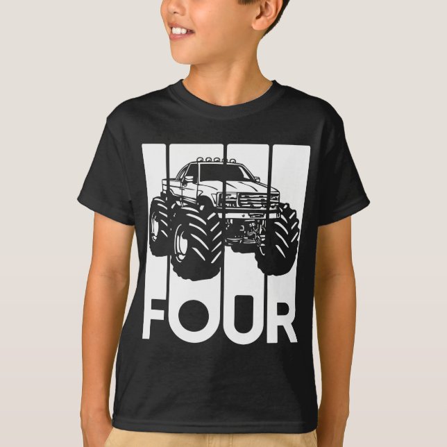 4th Birthday Gifts Four Vintage Monster Truck Boy T-Shirt (Front)