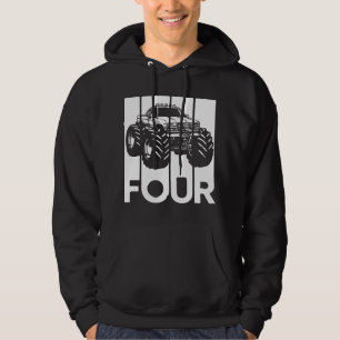 4th Birthday Gifts Four Vintage Monster Truck Men  Hoodie