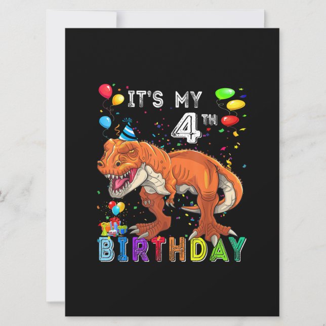4th Birthday Gifts Kids Boys Dino T Rex Dinosaur Card (Front)