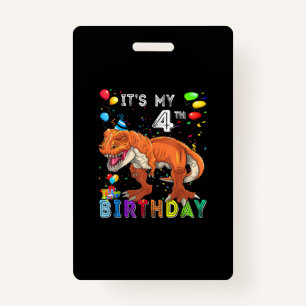 4th Birthday Gifts Kids Boys Dino T Rex Dinosaur ID Badge