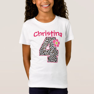 4th Birthday Girl Hot Pink & leopard print T-Shirt