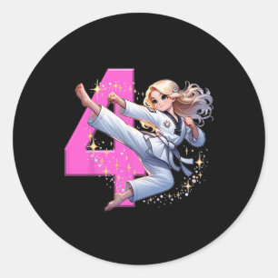 4th Birthday Girl Martial Arts Party Taekwondo Kar Classic Round Sticker