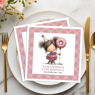 4th Birthday Girl Quirky Funny Whimsical Pink Napkin