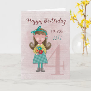 4th Birthday Girl Singing Happy Birthday Card