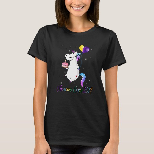 4th Birthday Girl Unicorn Awesome Since 2019 4 Yea T-Shirt (Front)