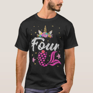 4th Birthday Girl Unicorn Mermaid Tail 4 Years Ol T-Shirt