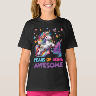 4th Birthday Girl Unicorn Rainbow Party Birthday  T-Shirt