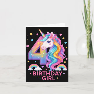 4th Birthday Girl Unicorn Rainbow Unicorn 4 Years Card
