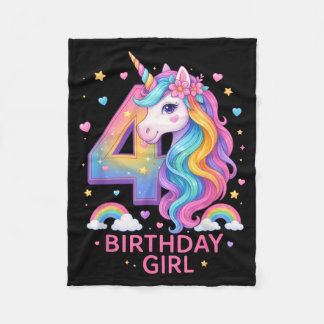 4th Birthday Girl Unicorn Rainbow Unicorn 4 Years Fleece Blanket