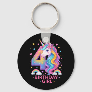4th Birthday Girl Unicorn Rainbow Unicorn 4 Years Key Ring