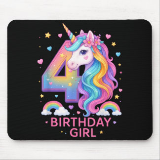 4th Birthday Girl Unicorn Rainbow Unicorn 4 Years Mouse Mat