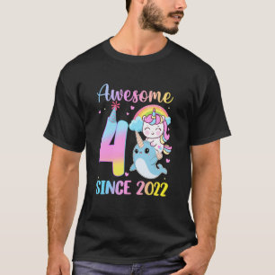 4th Birthday Girl Unicorn Riding Narwhal Theme Par T-Shirt