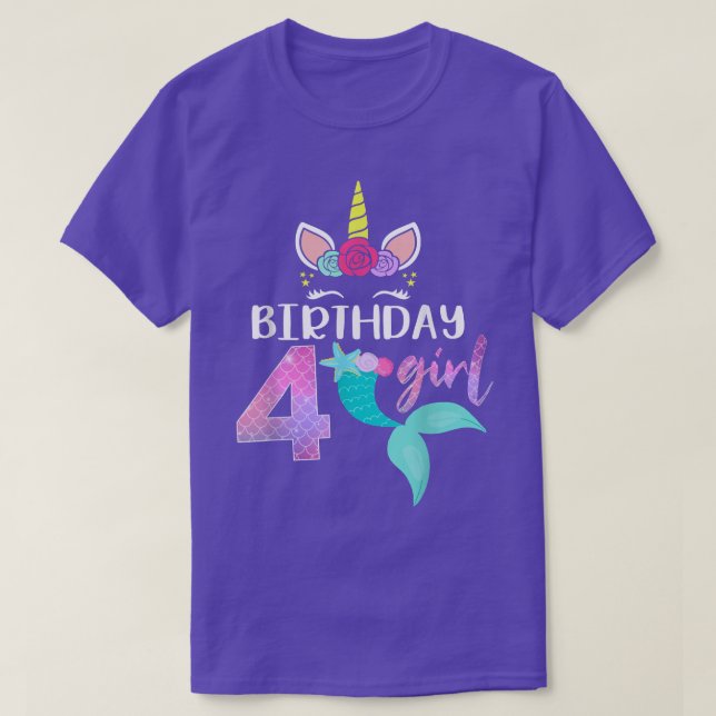 4th Birthday Girl Unicorn Shirt Mermaid Tail 4 Yea (Design Front)