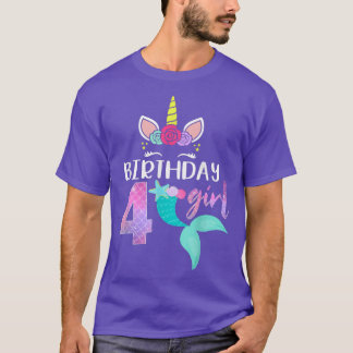 4th Birthday Girl Unicorn Shirt Mermaid Tail 4 Yea