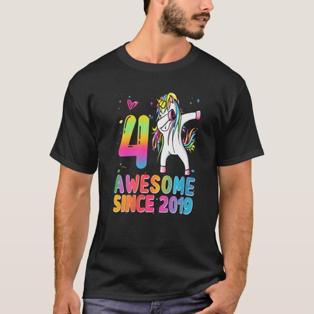 4th Birthday Girls Teens Dabbing Unicorn 4 Year Ol T-Shirt (Front)