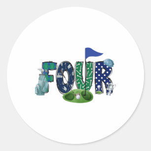 4th Birthday Golf Theme Party Golf Girl Boy Birthd Classic Round Sticker