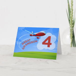 4th Birthday, Great Grandson, Red Aeroplane Card