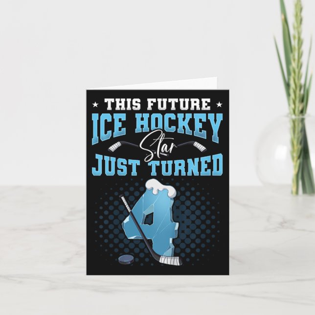 4th Birthday Ice Hockey  Card (Front)