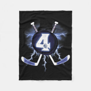 4th Birthday - Ice Hockey Sport 4 Years Old  Fleece Blanket