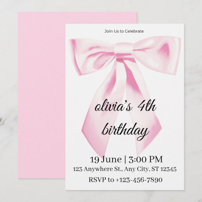 4th Birthday Invitation girl  (Front/Back)